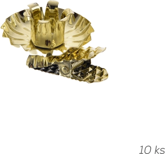 Arany színű fém karácsonyi gyertyatartók csipesszel, 10 db (átmérő: 1,5 cm)