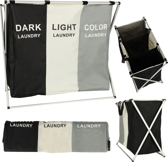 Háromrekeszes ruháskosár rendezővel, 135 l