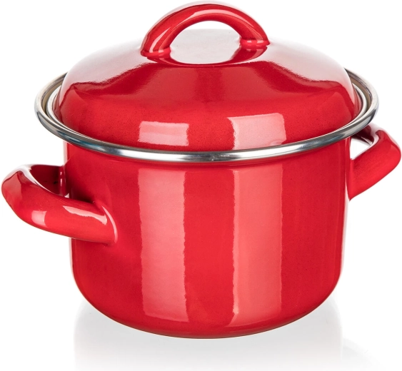 Zománcozott lábas fedővel 12 cm 0,78 l MILTON piros