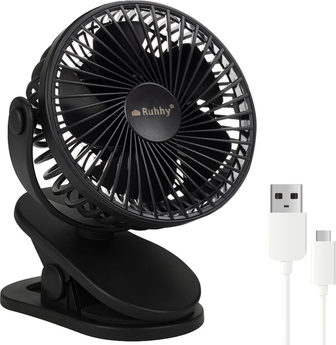 Ruhhy vezeték nélküli asztali ventilátor csipesszel, fekete, USB‑C 1200 mAh