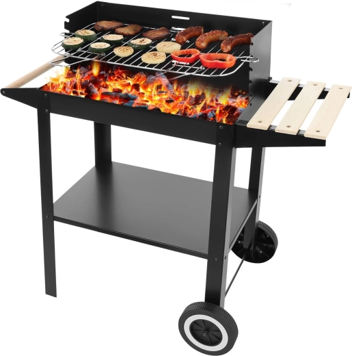 Kerti faszenes grill kerekeken, tartozékokkal