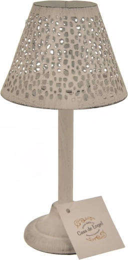 Fehér fém gyertyatartó lámpás pöttyös dekorral, 20 cm
