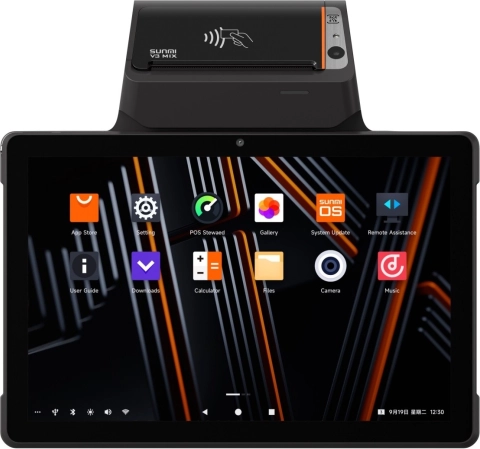 Mobil terminál Sunmi V3 Mix, Android 13, 4/32GB, 2+0.3 MP kamera, 4G, ujjlenyomat-olvasó, nyomtató 80 mm