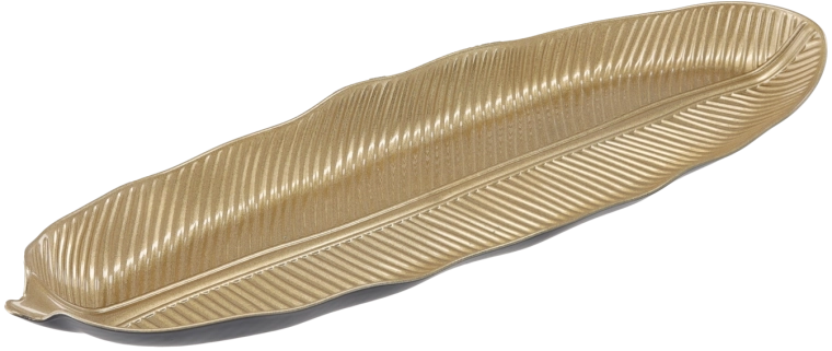 Dekoratív, elliptikus tálca arany levél motívummal 50 × 16 cm
