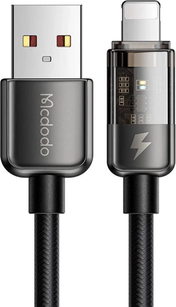 Mcdodo Lightning kábel LED indikátorral, 1,8 m, 12 W, fekete