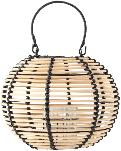 Rattan lámpás természetes fából fekete fogantyúval 25 × 20 cm