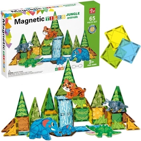 Dzsungel témájú mágneses építőjáték 65 darabbal