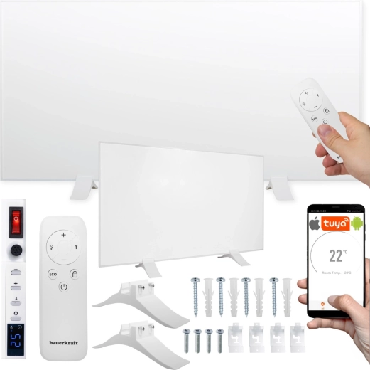 Bauerkraft 770 W-os Wi‑Fi-s infravörös fűtőpanel 60 × 120 cm, fehér