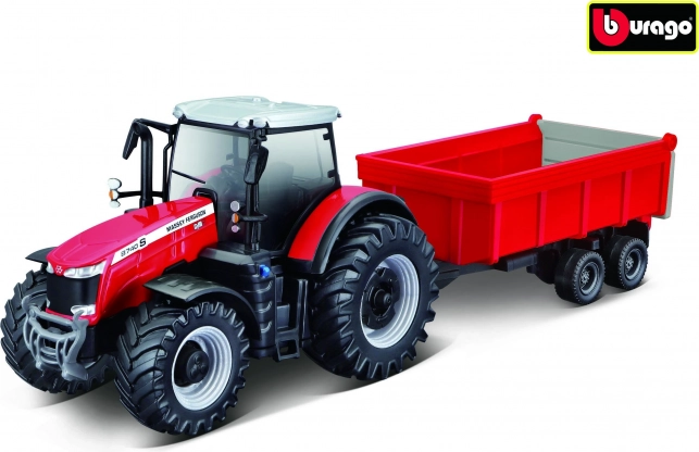 Fém Massey Ferguson traktor pótkocsival 1:50 méretarányban