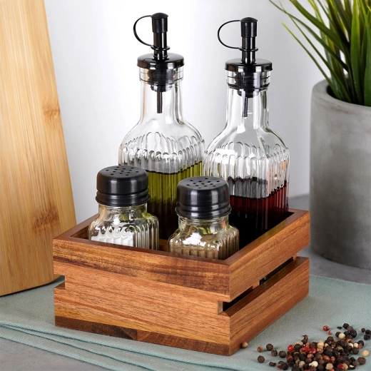 Tartós barázdált üveg és masszív fa állvány