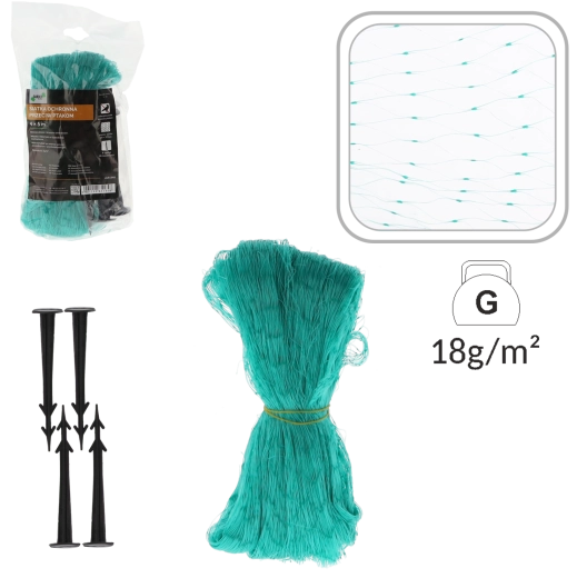 Madárháló 4 × 5 m, zöld, 5 g/m² + 6 rögzítő cövek