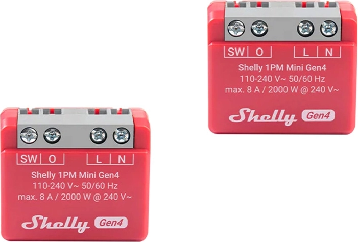 Shelly 1PM Mini Gen4 – 2 db-os készlet okosrelékből fogyasztásméréssel (Wi‑Fi/Zigbee/Bluetooth, Matter)