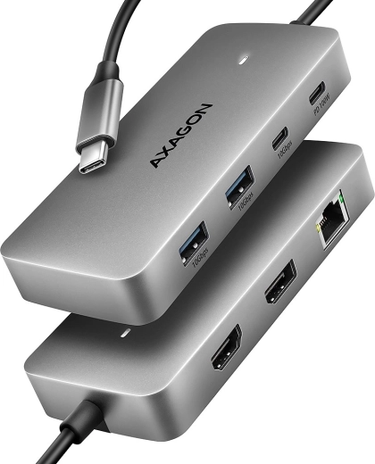 Axagon hmc-cub83x2 usb-c hub 7 az 1-ben, 10 gbps, hdmi 4k/144 hz, dp 8k/30 hz, glan, pd 100 w