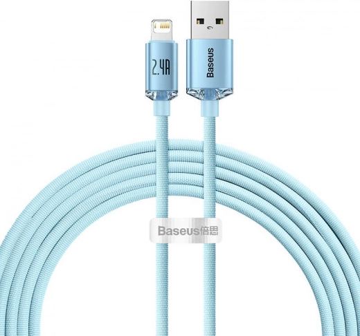 USB kábel BASEUS Crystal Shine iPhone-hoz, 2,4A, 2 m, kék
