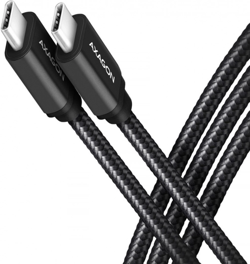 USB‑C – USB‑C kábel 3.2 Gen 1, 1 m, PD 60 W (3 A), alumínium, fonott, fekete – AXAGON
