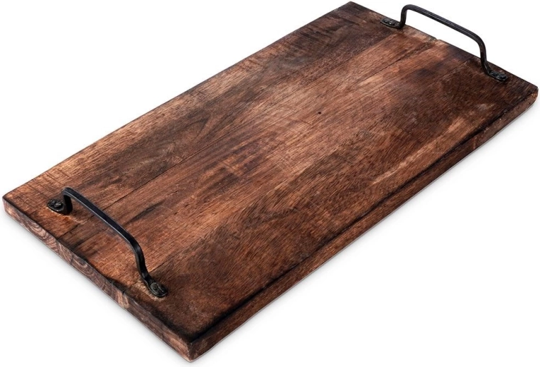 Fa szervírozótálca fém fogantyúkkal 40,5 × 21,5 cm