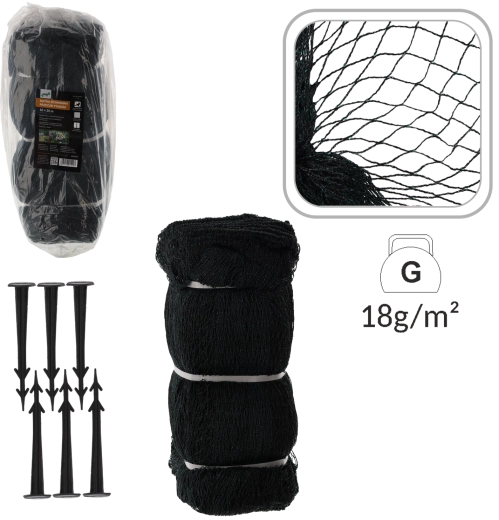 Madárháló 10 × 20 m, 18 g/m² + 20 műanyag rögzítő cövek