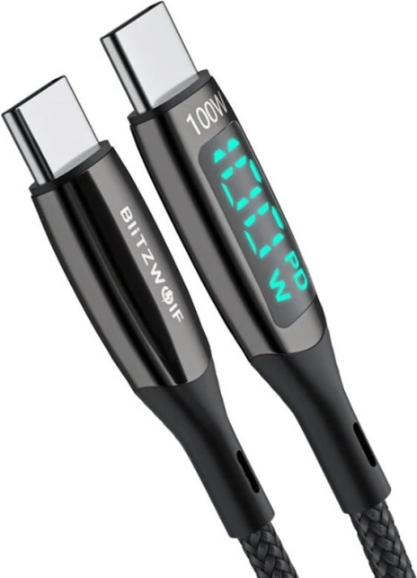 USB-C na USB-C kábel kijelzővel 100W és 1,8 m hosszúságban fekete színben