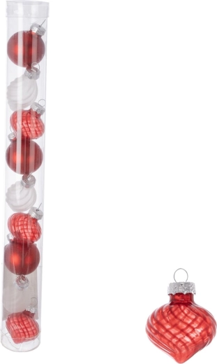 Üveg karácsonyfagömbök tubusban, piros és fehér, 9 db