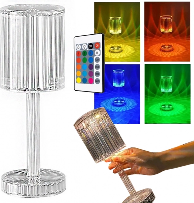 Kristályhatású RGB asztali lámpa távirányítóval, USB‑C, érintésvezérlés