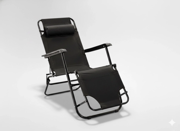 Összecsukható kerti napozóágy párnával, fekete