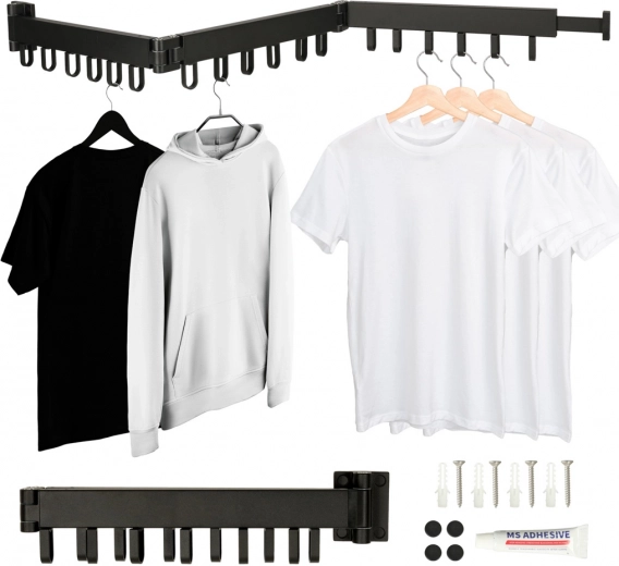 Fali, összecsukható teleszkópos ruhaszárító, fekete, 123 cm, 18 akasztóval