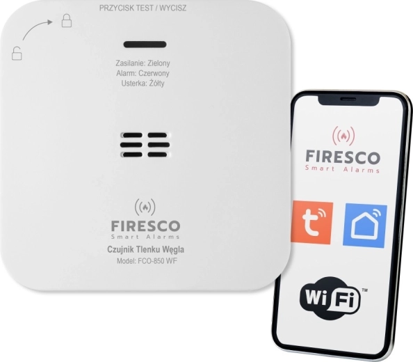 Firesco FCO-850 WF Wi‑Fi szén-monoxid (CO) érzékelő Tuya/Smart Life alkalmazáshoz