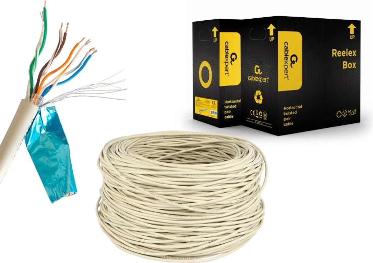 Árnyékolt FTP Cat 5e AWG24 kábel, 305 m, szürke