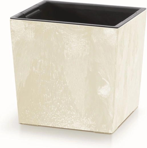 URBI Square Low virágláda betonhatással, 30 cm-es betéttel, homokszínű