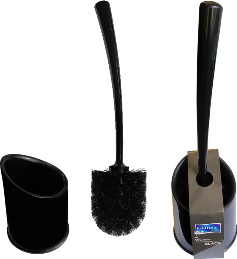 Kerek műanyag WC készlet kefével, 8 cm – fekete