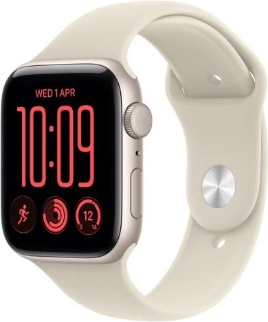 Apple Watch SE 3 GPS 44 mm-es, holdfény színű alumíniumtokkal és homokszínű M/L sportpánttal