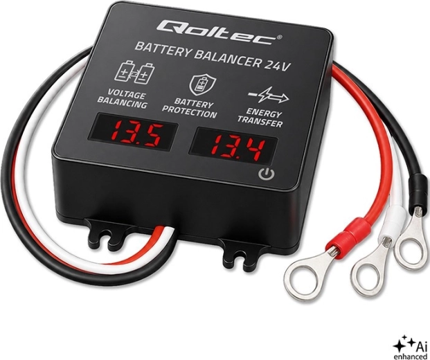 24 V-os feszültségkiegyenlítő 2× 12 V akkumulátorhoz, 5 A (AGM, GEL, LiFePO4) LED kijelzővel