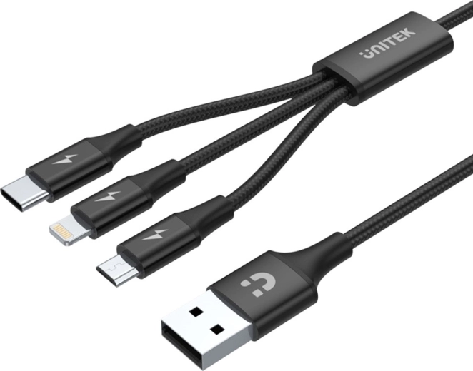 Unitek USB-A 3 az 1-ben töltőkábel (USB-C/Micro USB/Lightning) fekete