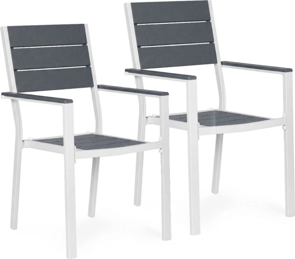 2 darabos kerti szék szett acélból és HDPE-ből, szürke–fehér – MultiGarden