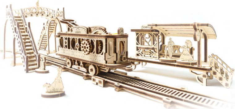 UGEARS fa mechanikus építőkészlet Mechanical Town villamosvonal