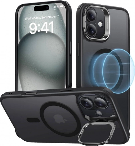 ESR Classic Hybrid HaloLock védőtok beépített állvánnyal iPhone 16-hoz, fekete