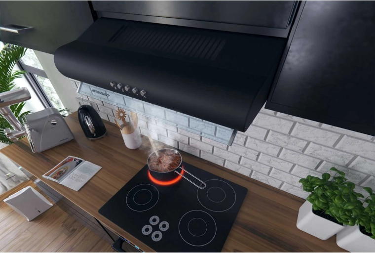 Elegáns fekete dizájn üveg előlappal