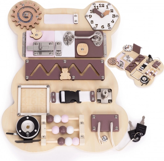 Fa szenzoros busy board maci, 12 elem, ECOTOYS