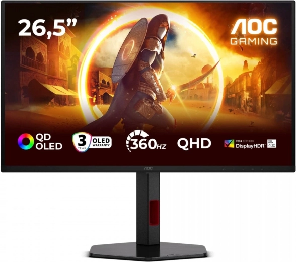 Játékmonitor 26,5" QD‑OLED 360 Hz pivottal és HDMI/DP