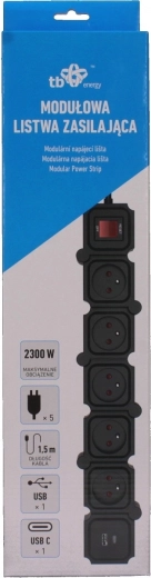 Energy moduláris hosszabbító elosztó USB-vel, 1,5 m