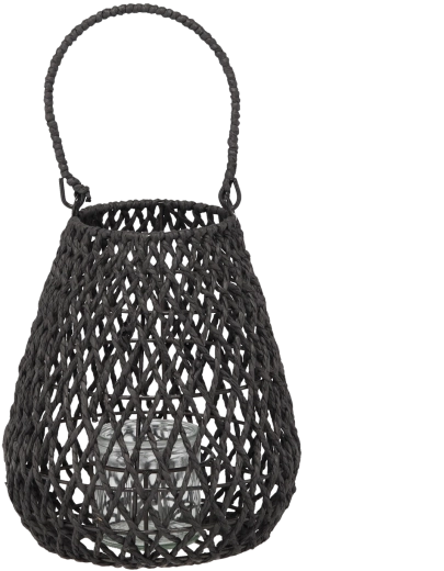 Fonott fekete lampion 20 × 25 cm üvegbetéttel