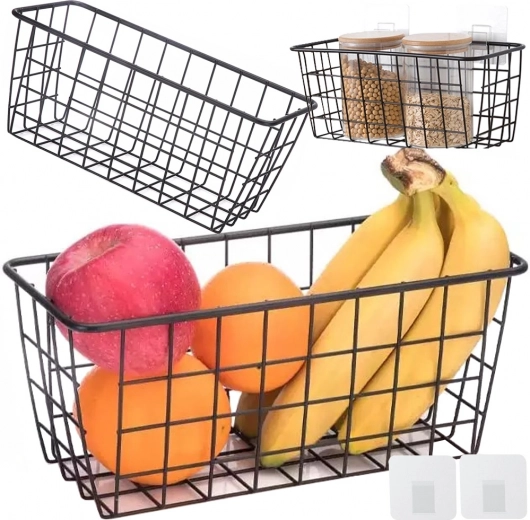 Függesztett fémkosár – konyhai és fürdőszobai rendszerező, fekete