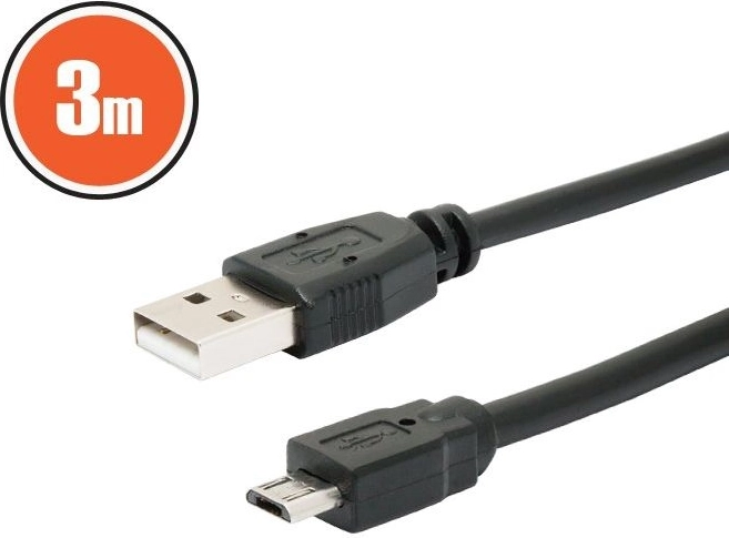 USB 2.0 kábel A–micro B, 3 m, fekete