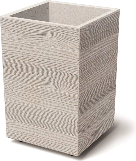Madera Square Eco Wood műanyag virágtartó, 38,5 × 38,5 × 37 cm – fehér, fa hatású eco dekor