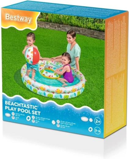 Bestway 3 az 1-ben gyermek felfújható medence labdával és úszógumival, 122 cm