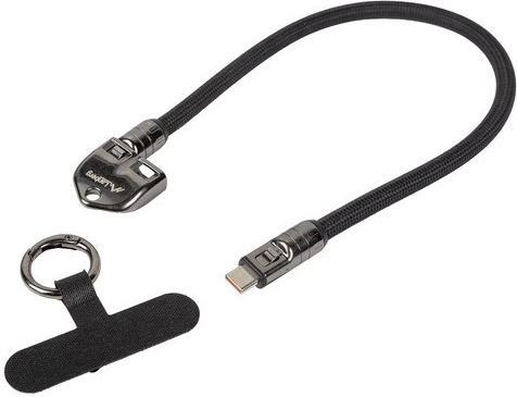 Lanberg USB-C kábel kulcstartóval és pánttal, 30 cm, 240 W, fekete
