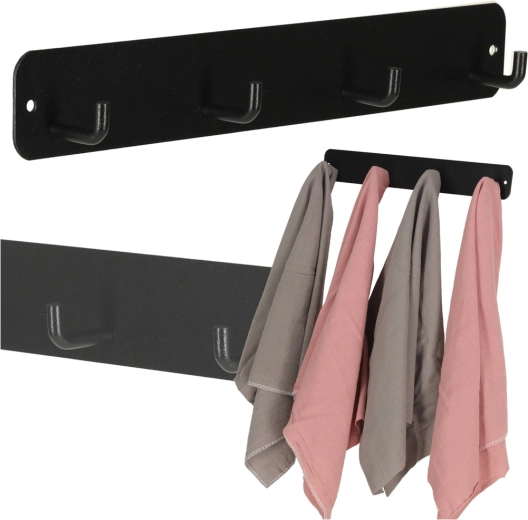 Fali fürdőszobai akasztó 4 kampóval, fekete fém