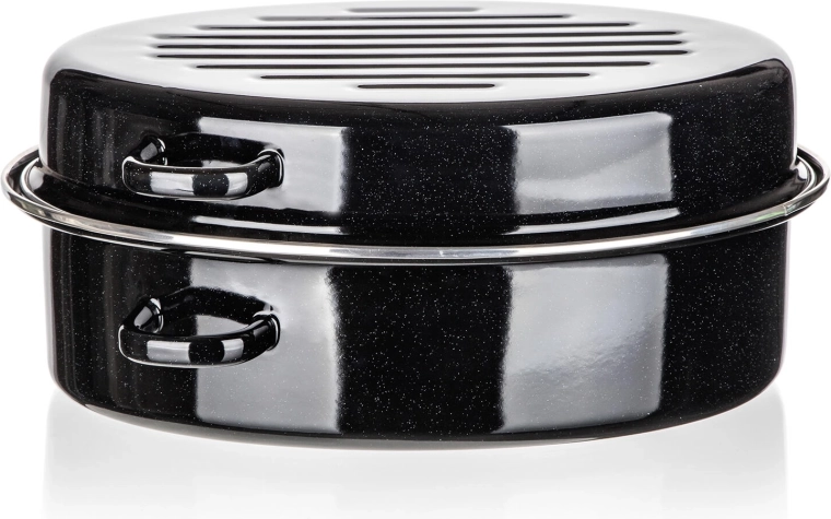 Zománcozott ovális tepsi 38 × 23,5 × 17 cm, 2 részes, CULINARIA Black BANQUET