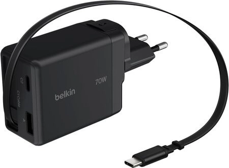 Belkin 70 W-os utazó GaN töltő feltekerhető USB-C kábellel