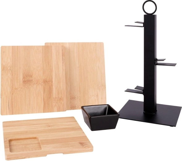 Bambusz tálcák és tálka mártásokhoz a készletben